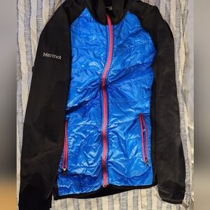 Marmot Blue and Black Jacket with Red Zippers